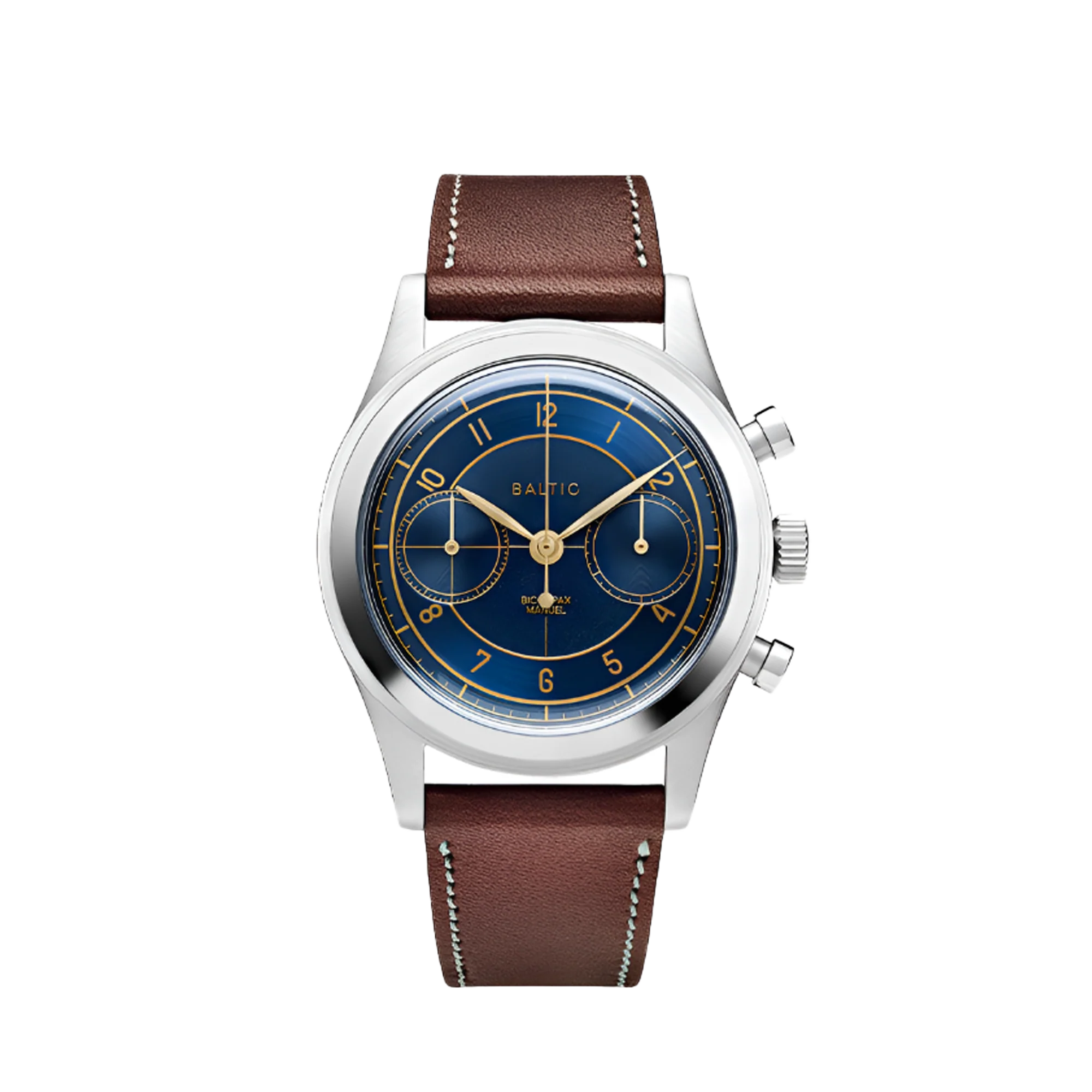 Baltic Bicompax 002 Blue Gilt - Stitched Brown Strap