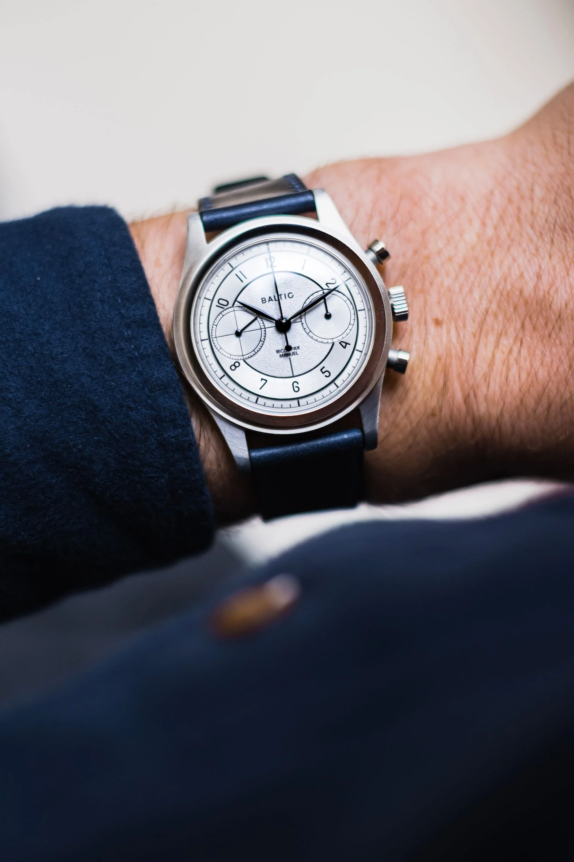 Baltic Bicompax 002 Silver - Stitched Navy Blue Strap - Image 4