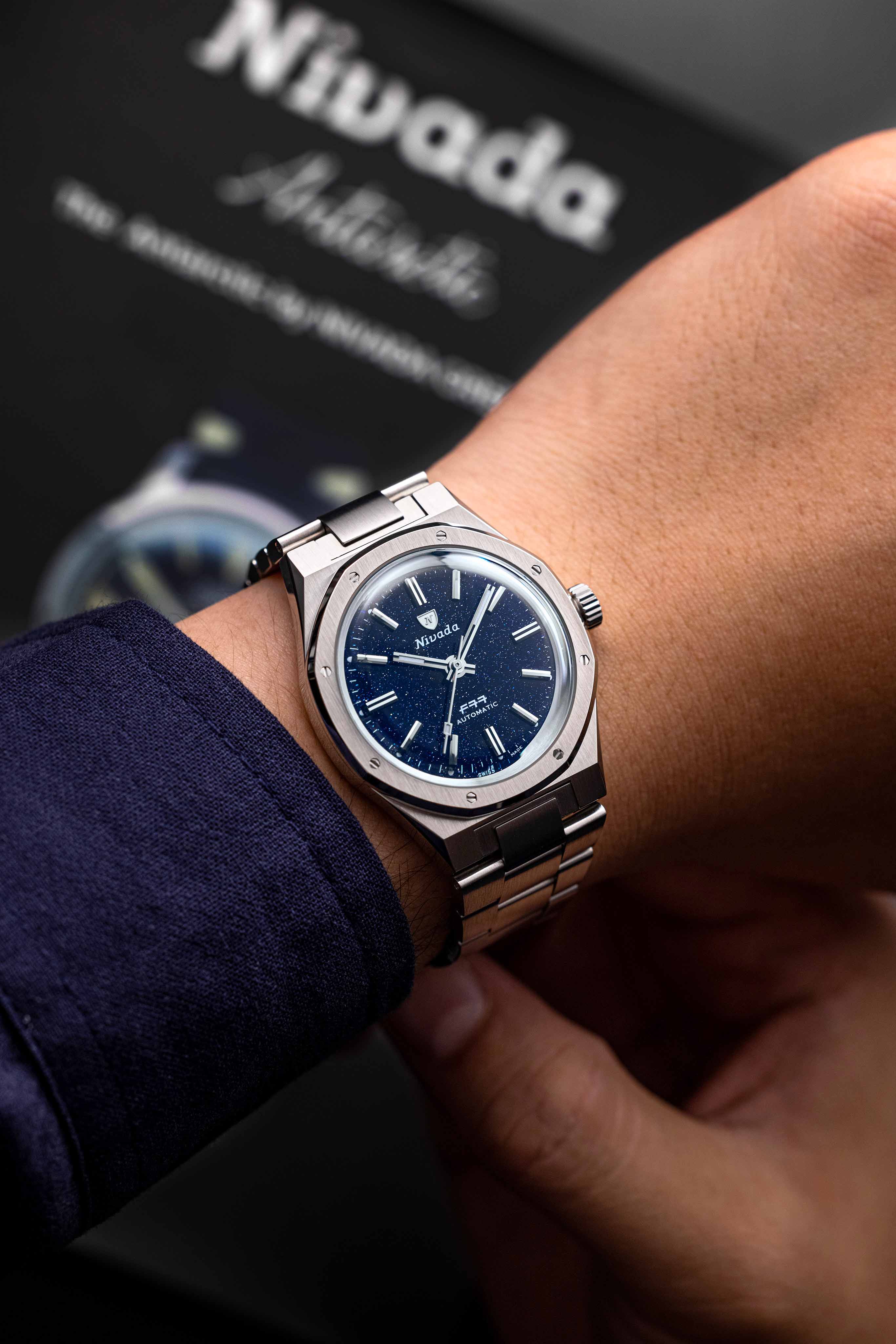Nivada Grenchen F77 Stainless Steel Dark Blue Aventurine - Image 13
