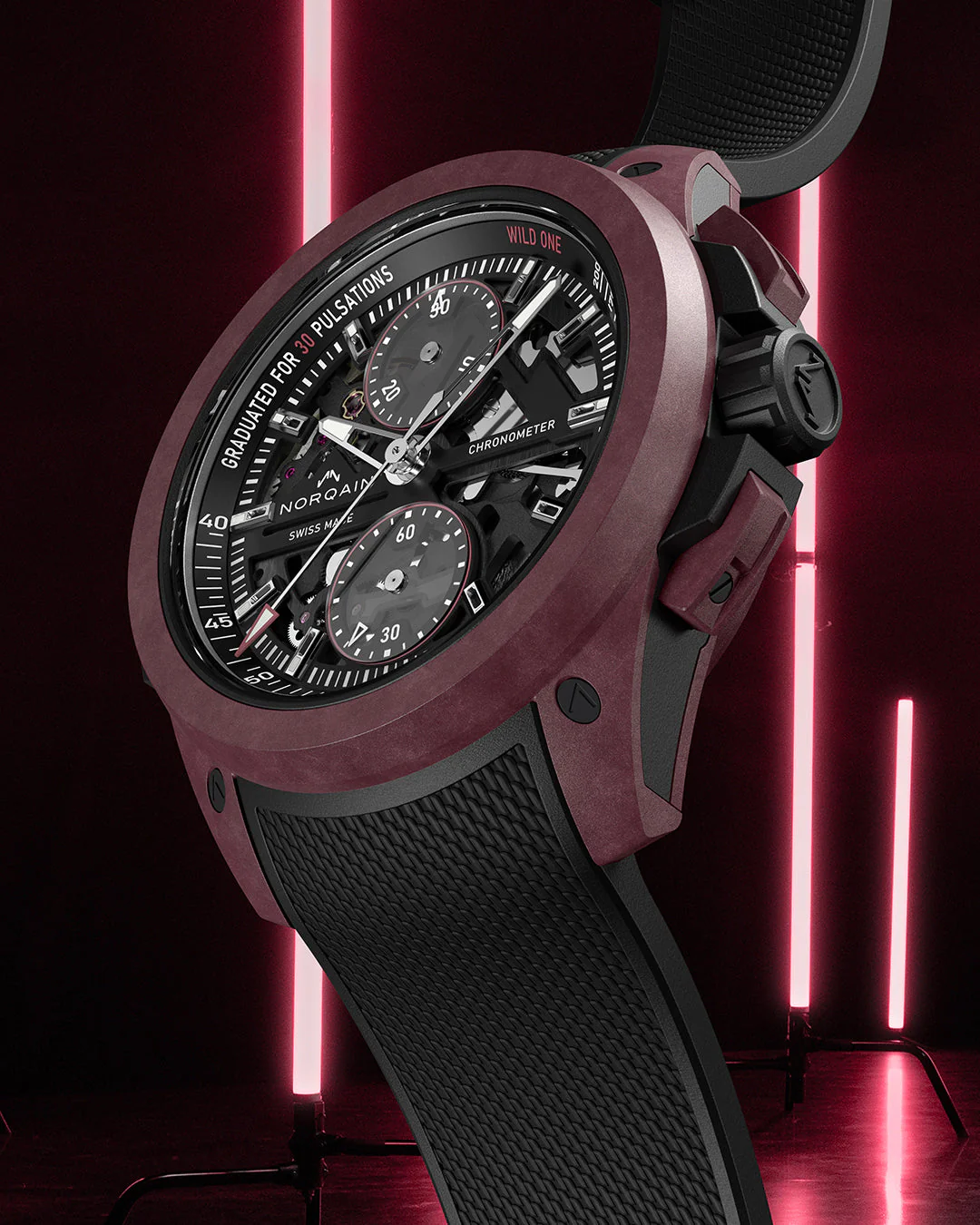 Norqain Wild One Skeleton Chrono Burgundy Limited Edition - Image 2