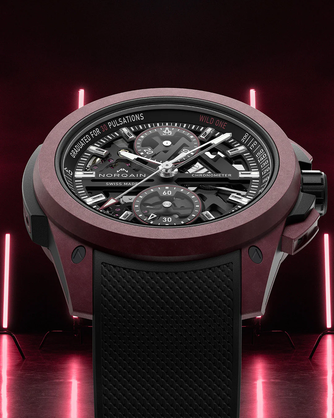 Norqain Wild One Skeleton Chrono Burgundy Limited Edition - Image 3