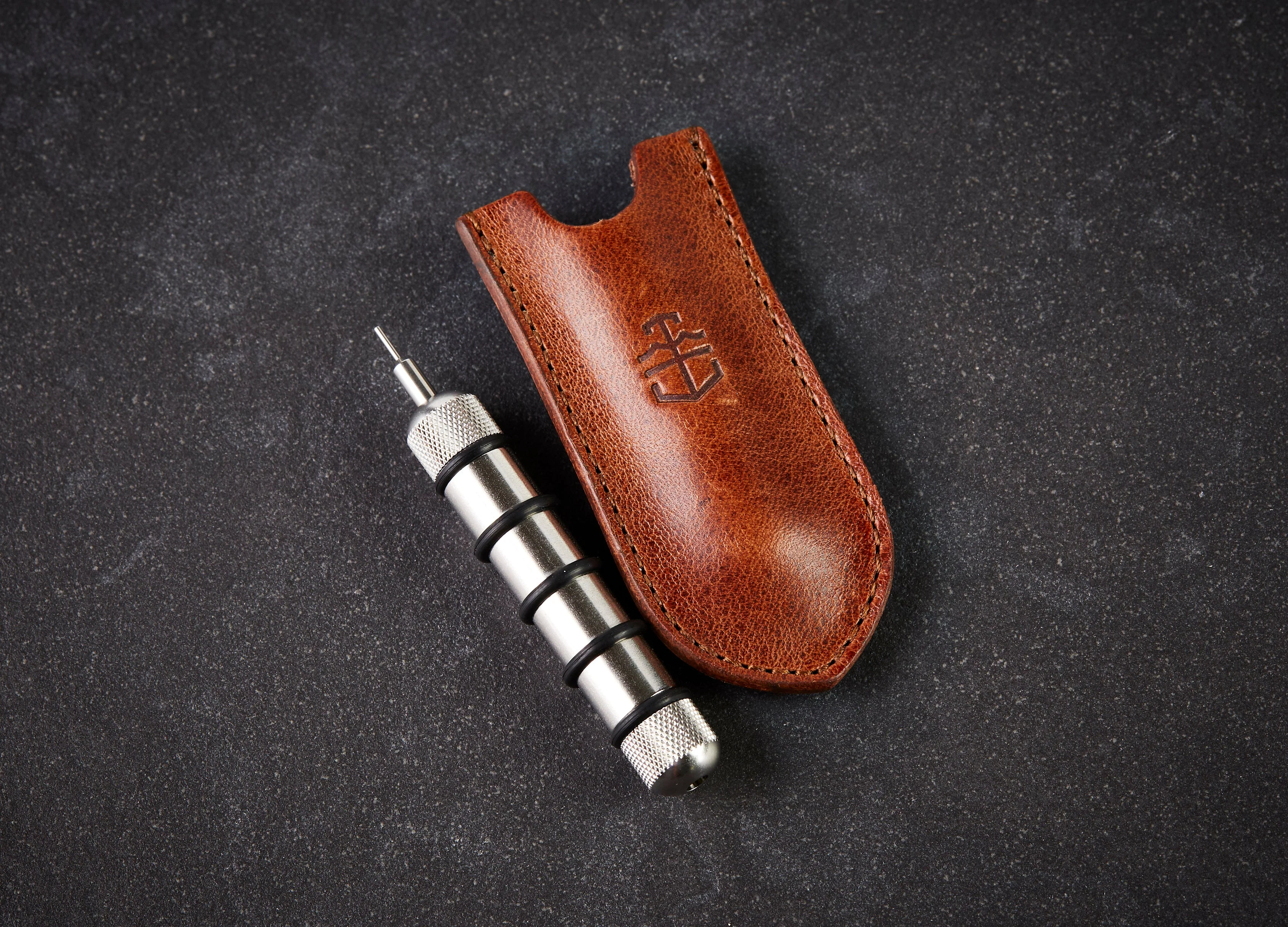 Stainless Steel Watch Tool with Vintage Leather Case - Image 3